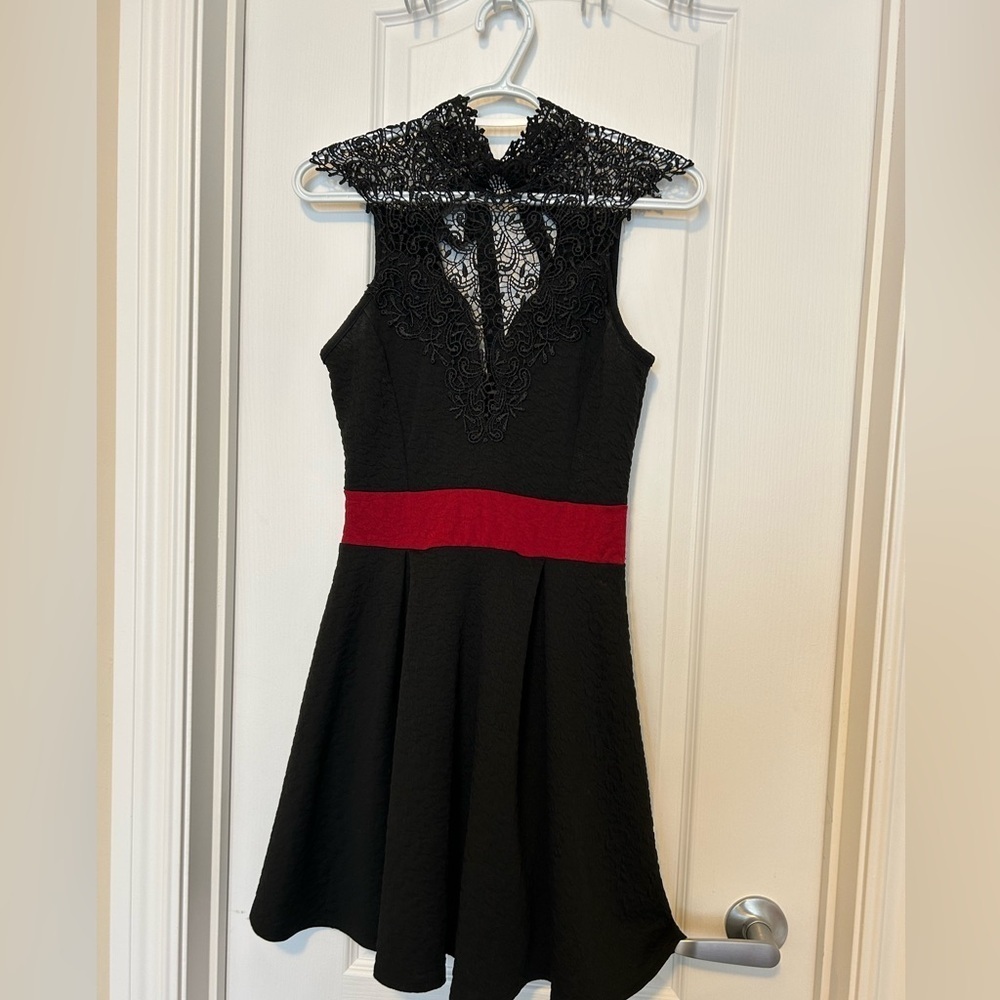 Red & Black Lace Fit-and-Flare Dress